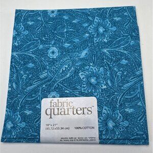 Fabric Quarters Blue Floral Paisley Cotton 18" x 21" Crafting Sewing Quilting